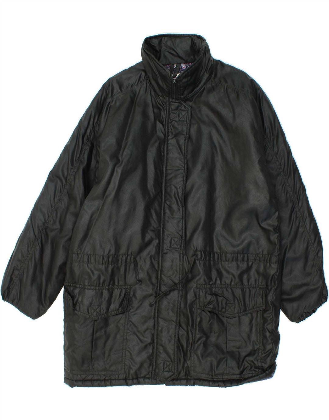 VINTAGE Womens Overcoat UK 18 XL Black Polyester Vintage Vintage and Second-Hand Vintage from Messina Hembry 