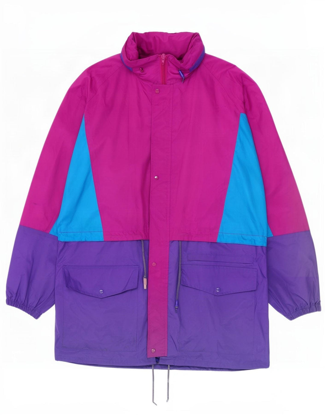 Vintage Regnjakke med hætte til mænd UK 40 Stor flerfarvet Colourblock Nylon