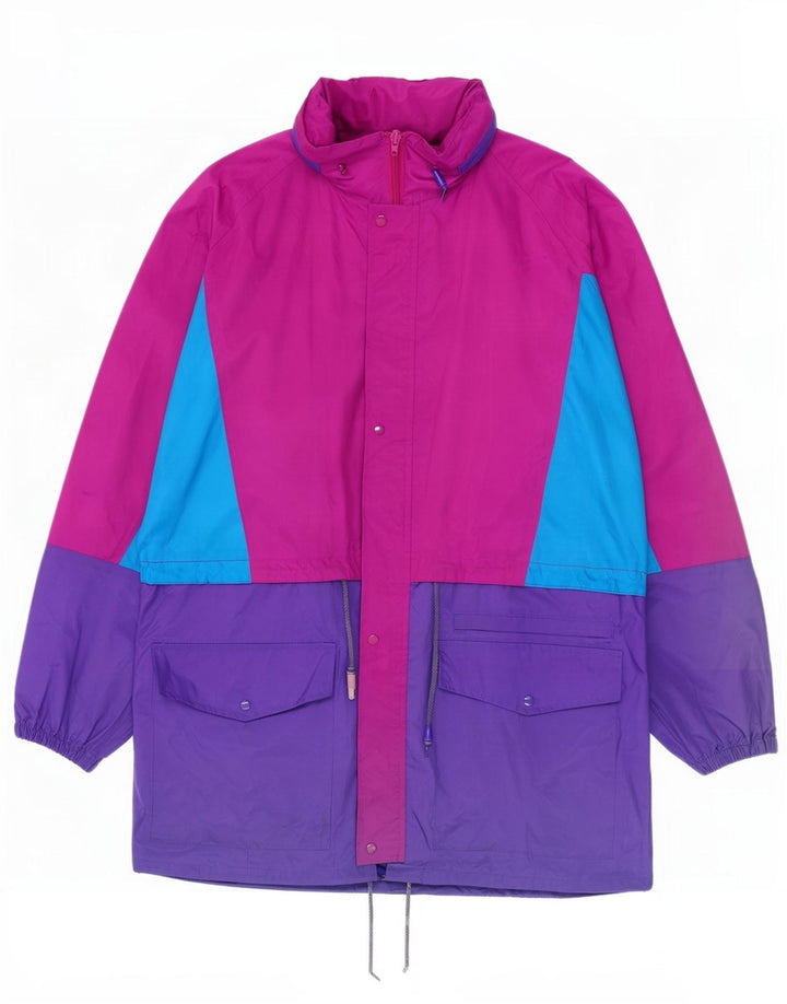 Vintage Regnjakke med hætte til mænd UK 40 Stor flerfarvet Colourblock Nylon
