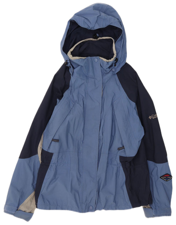 Columbia Regnjakke med hætte til kvinder UK 16 Large Blue Colourblock Nylon