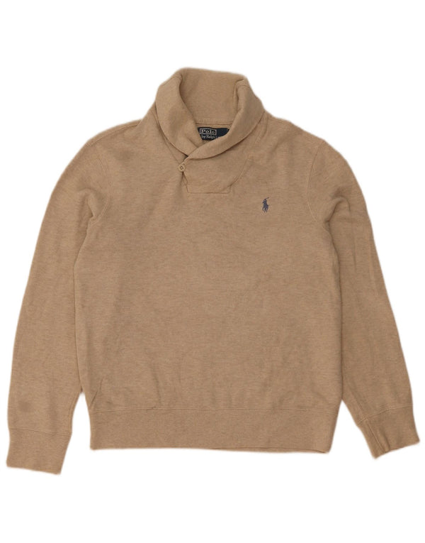 Polo Ralph Lauren Mens Shawl Neck Jumper Sweater Medium Beige Cotton