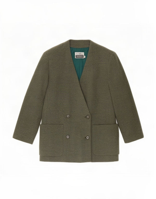 Coeli Premiere Womens Blazer Jacket IT 46 Large Green Herringbone
