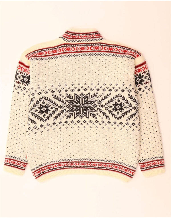 CAMPAGNOLO Herre Turtle Neck Jumper Sweater Medium White Fair Isle Wool