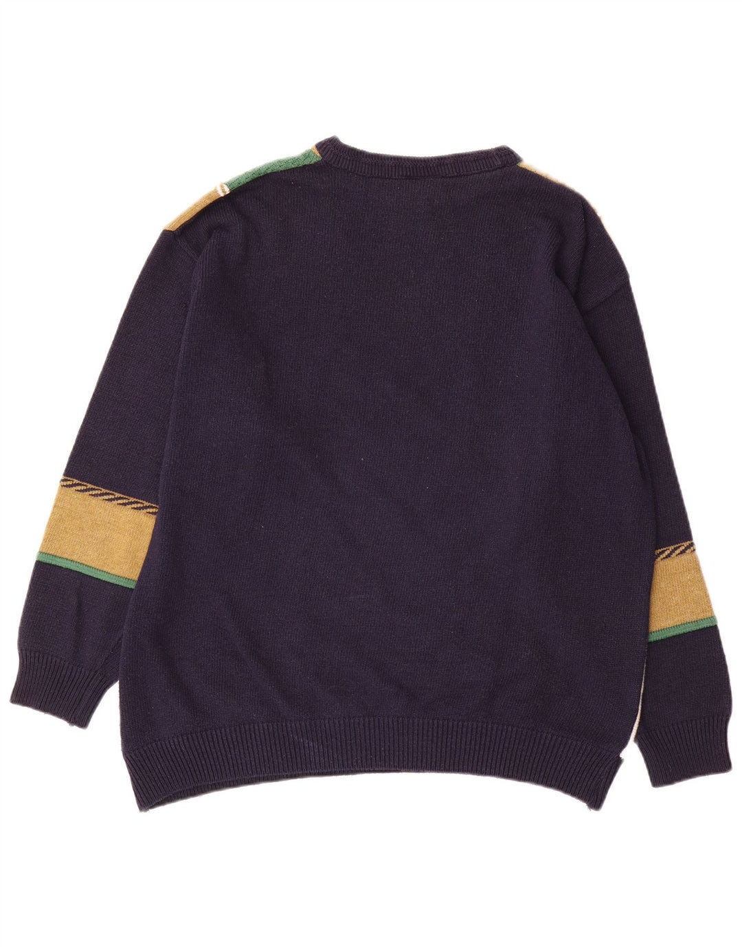 Vintage herre sweater med rund hals XL flerfarvet farveblok