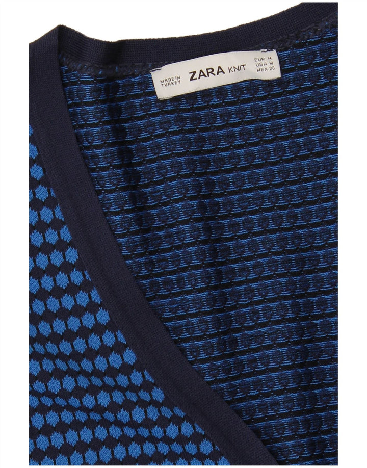 ZARA Womens Longline Cardigan Sweater UK 12 Medium Blue Geometric Viscose