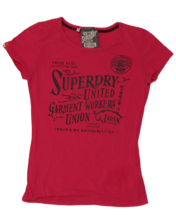 Superdry Grafisk T-shirt top til kvinder UK 10 Lille Pink Bomuld