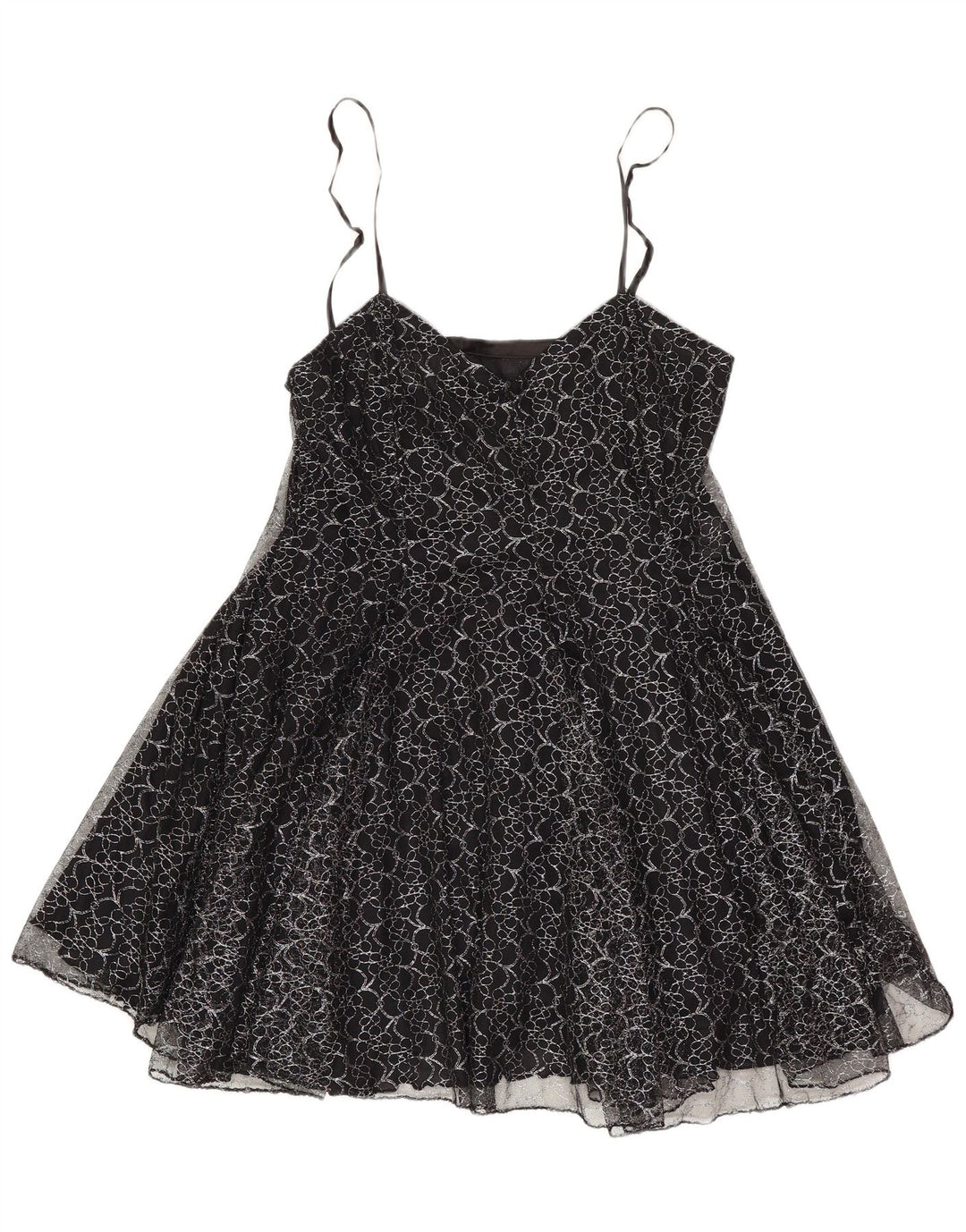 Vintage Dame Tutu Kjole UK 8 Small Black Floral Polyester