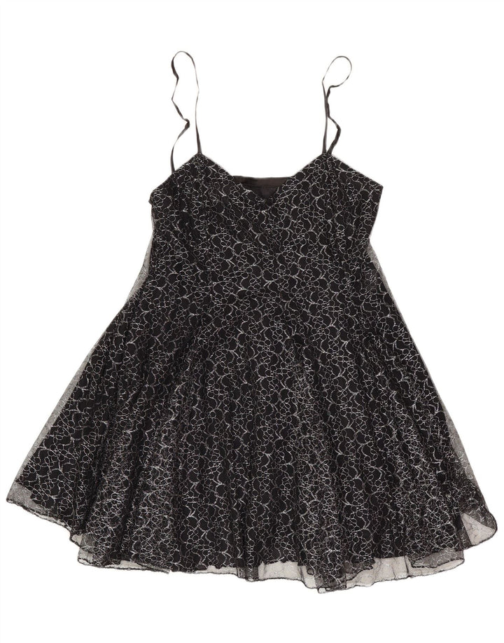 Vintage Dame Tutu Kjole UK 8 Small Black Floral Polyester