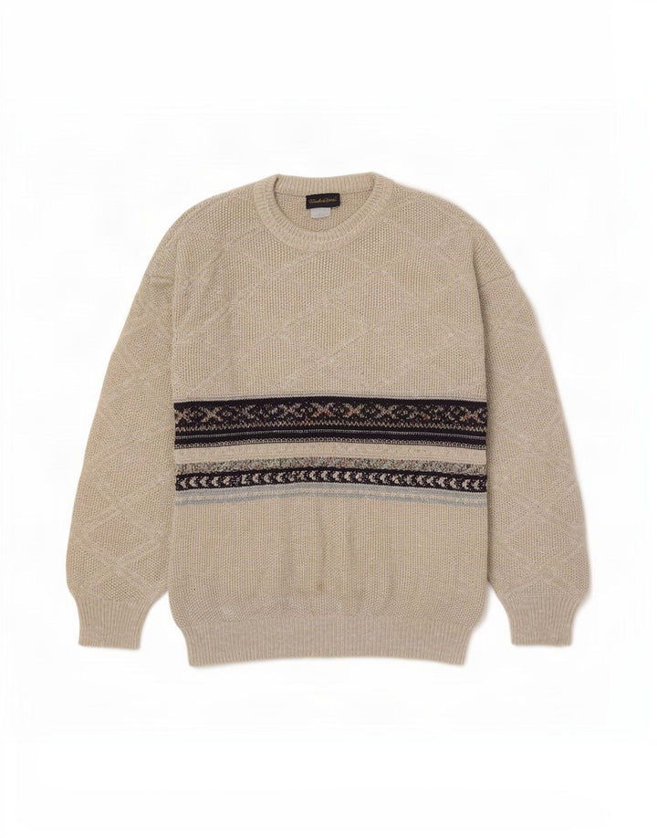 Claude De Pierre Herre sweater med rund hals, stor beige Fair Isle
