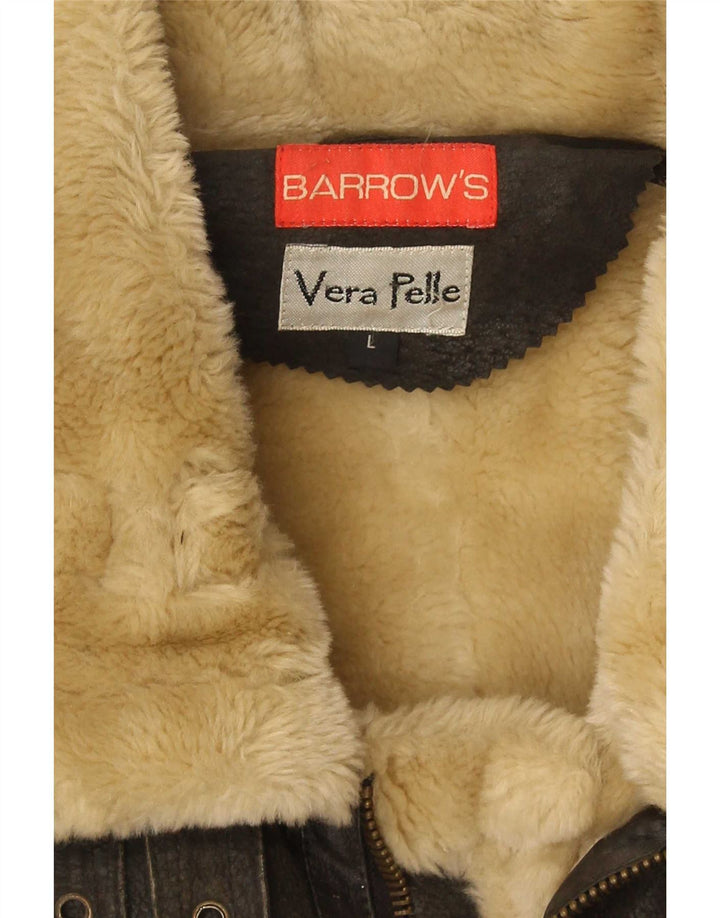 Barrow's Herre Bomber Shearling Jacket UK 40 Stort brunt læder