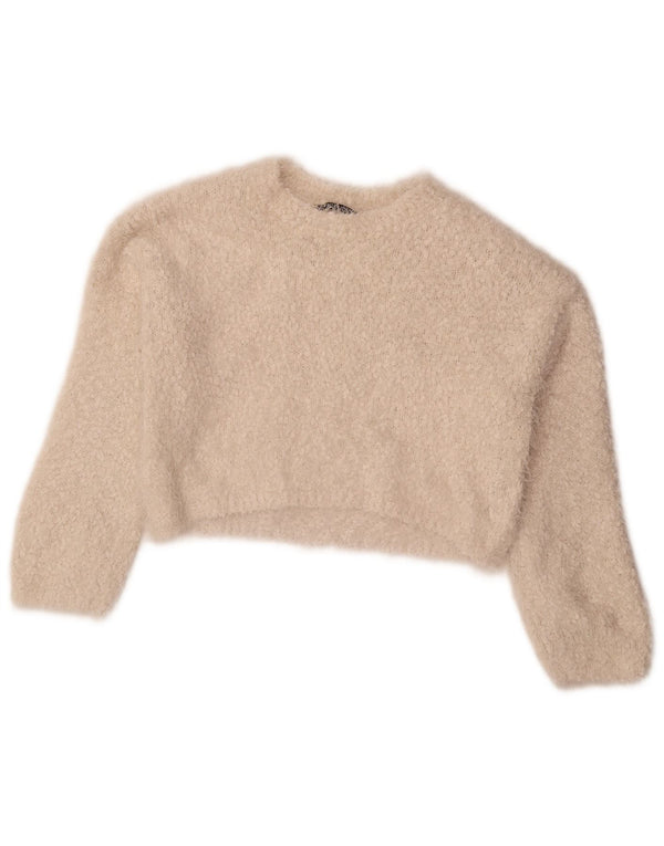 Zara Womens Crop Crew Neck Jumper Sweater UK 10 Small White Polyester