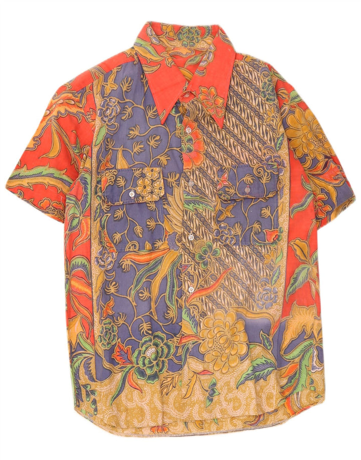 Vintage Kortærmet Herreskjorte Medium Multicolored Floral