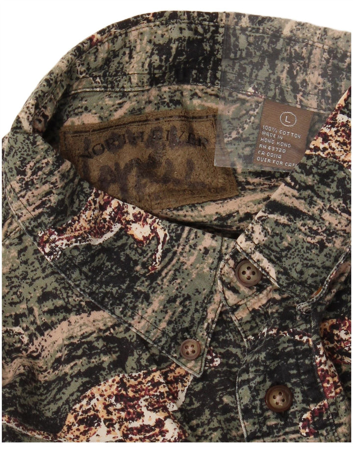 VINTAGE Herre flannelskjorte Stor grøn dyreprint bomuld