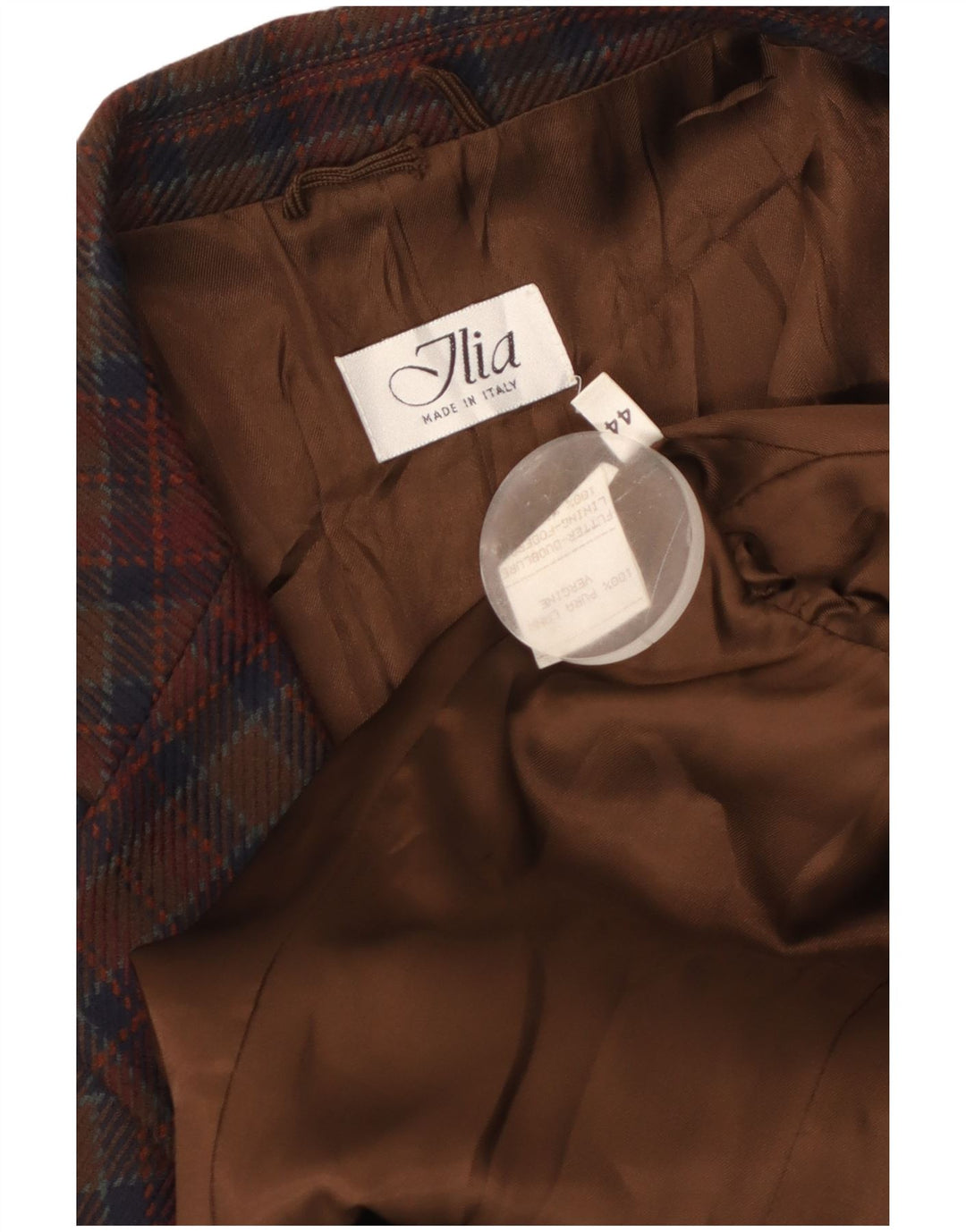 VINTAGE Dame 2-knaps blazerjakke IT 44 Medium Brun Ternet Virgin Wool