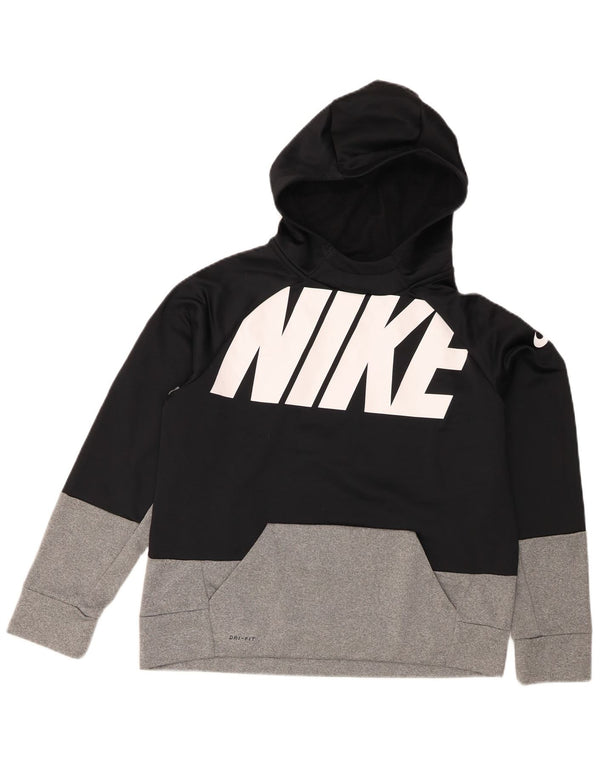 Nike drenge Dri Fit grafisk hættetrøjetrøje 13-14 år XL sort farveblok