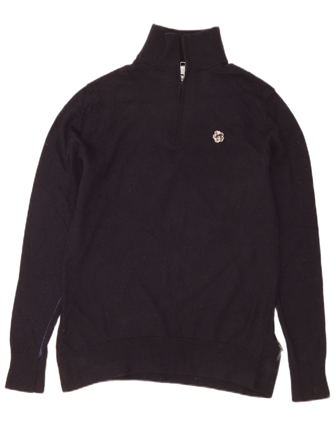 Ted Baker Herre Zip Neck Jumper Sweater Størrelse 3 Medium Navy Blue Uld