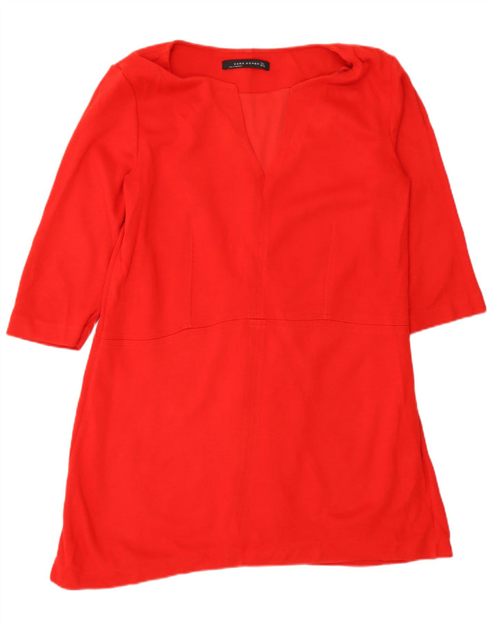 Zara Dame 3/4-ærmet Tunikakjole UK 16 Stor Rød Polyester