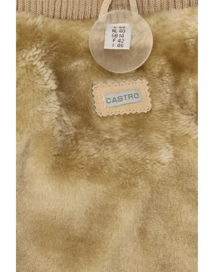 Castro Dame Ruskind Bomber Jacket UK 14 Large Beige Læder