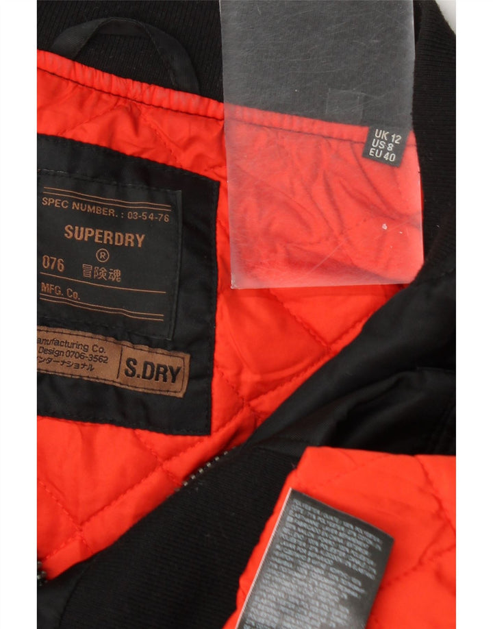 Superdry Womens Bomber Jacket UK 12 Medium Black Polyester