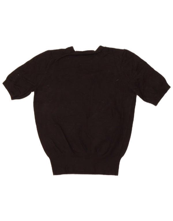 Zara Womens Crop Kortærmet Jumper Sweater med rund hals UK 10 Small Black