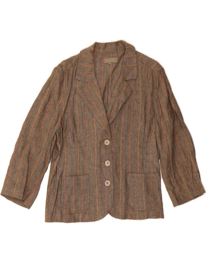 JOHN LEWIS Womens 3 Button Blazer Jacket UK 16 Large Brown Striped Linen Vintage John Lewis and Second-Hand John Lewis from Messina Hembry 