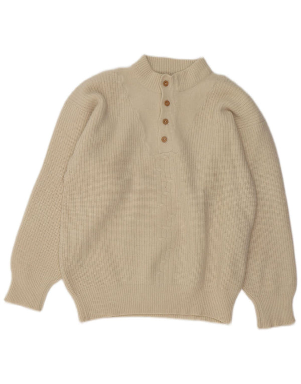 Vintage Dame Button Neck Jumper Sweater UK 14 Medium Off White