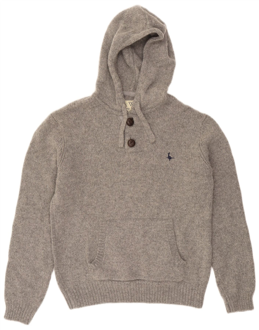 Jack Wills Herre Hooded Button Neck Jumper Sweater Medium Grey Uld