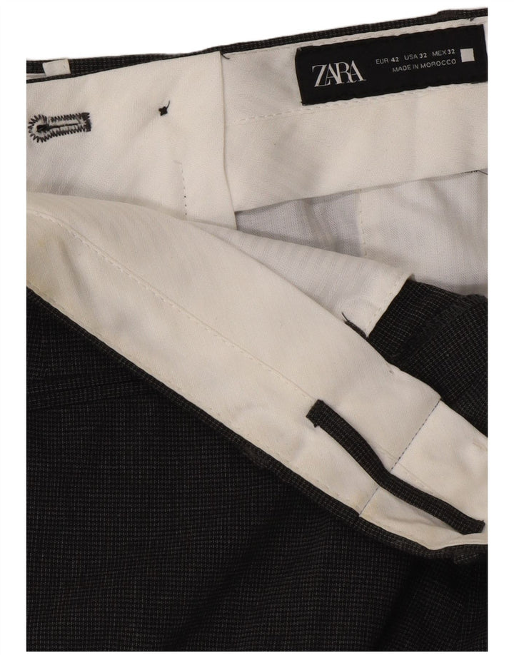 Zara Herre Slim Chino Bukser EU 42 Large W32 L32 Grå ternet uld