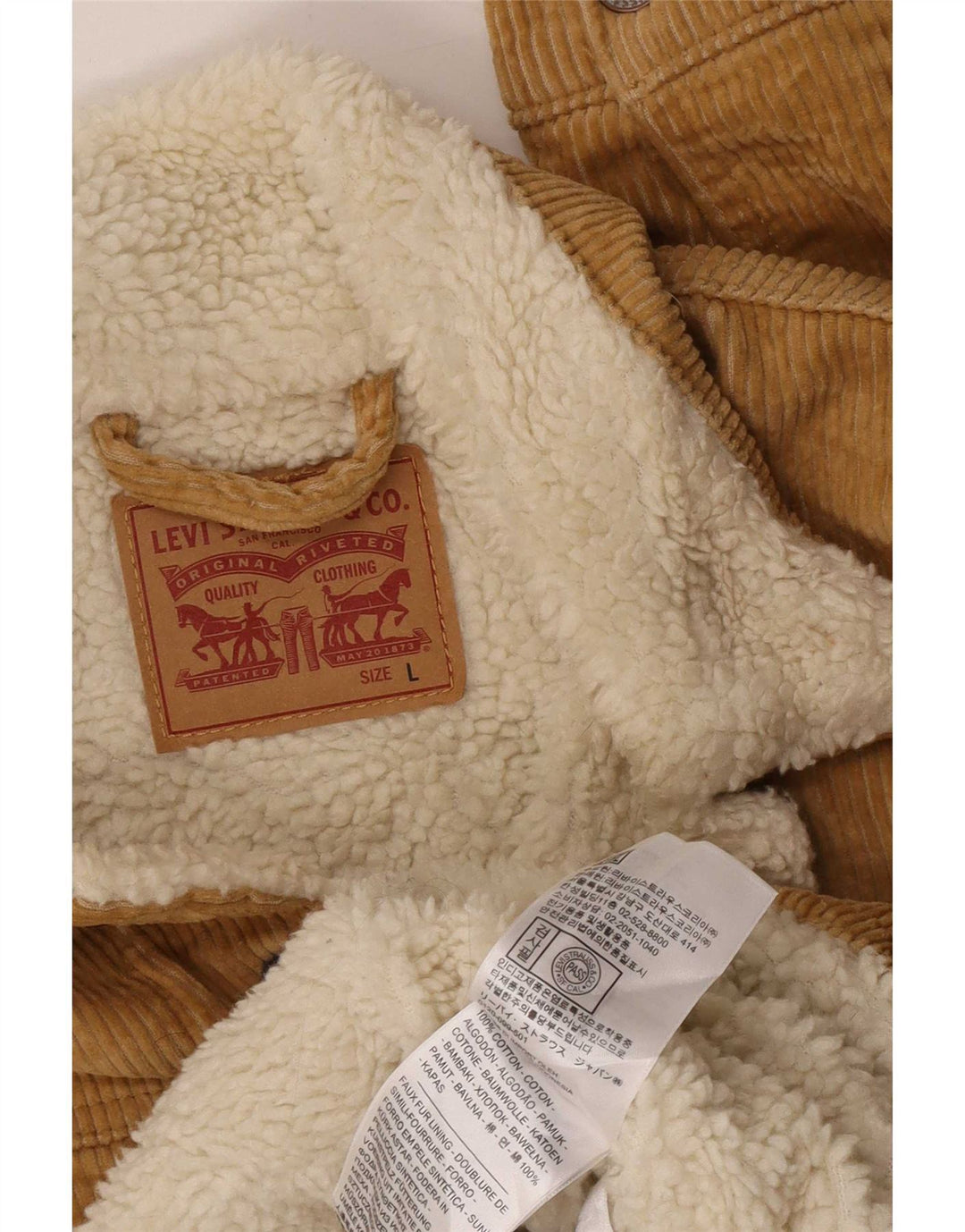 Levi's Dame Sherpa Corduroy-jakke UK 16 Stor Beige Bomuld