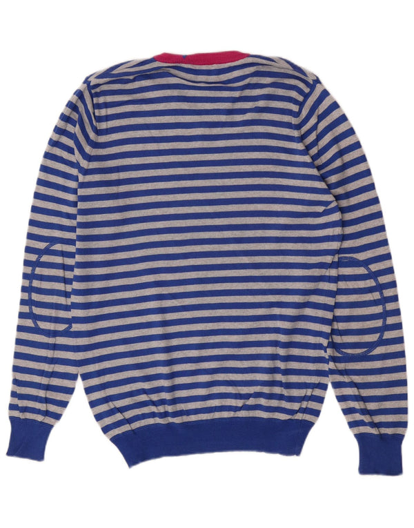 Gas Herre V-hals sweater mellemblå stribet bomuld