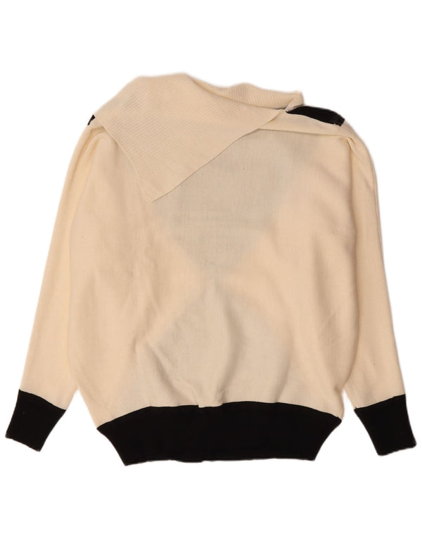 Vintage Dame Shawl Neck Jumper Sweater UK 16 Large Beige Colourblock