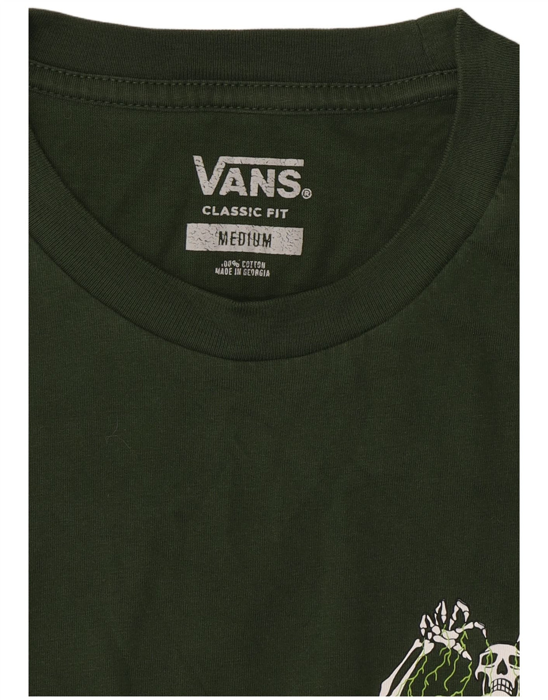 VANS Herre Classic Fit Grafisk T-Shirt Top Medium Grøn Bomuld