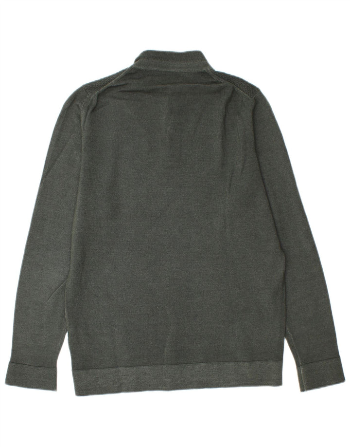Massimo Dutti Herre Button Neck Jumper Sweater Medium Green Uld