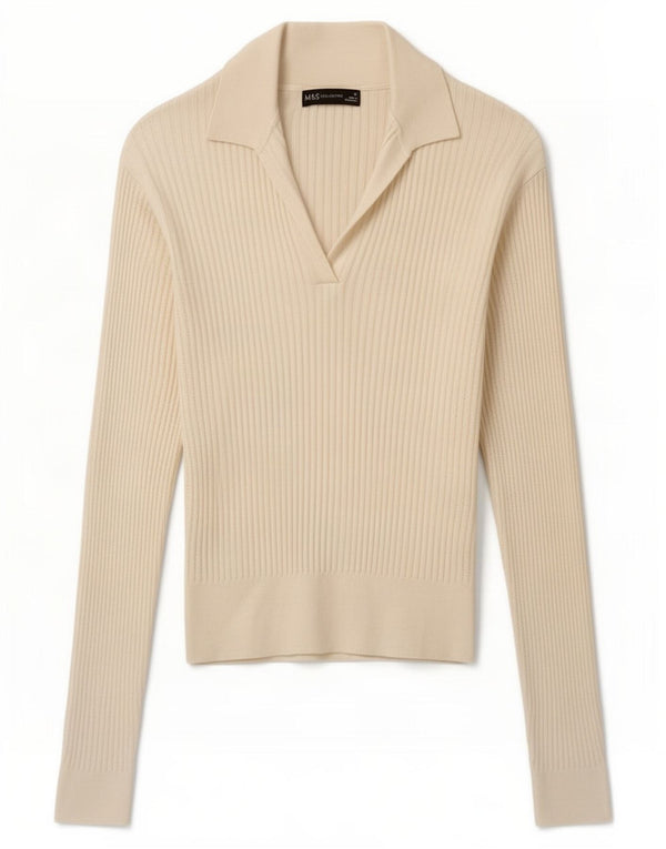 Marks & Spencer Dame Polo Neck Jumper Sweater UK 10 Small Off White