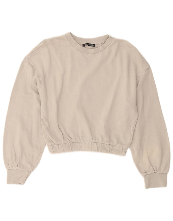 Zara Womens Crop Sweatshirt Jumper UK 10 Small Grå Bomuld