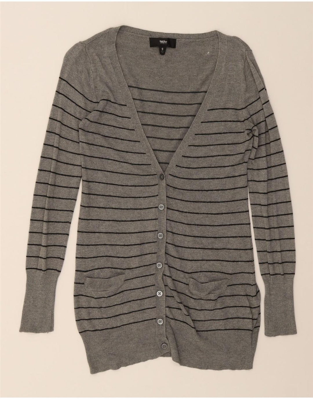 MOSSIMO Womens Cardigan Sweater UK 10 Small Grey Striped Nylon Vintage Mossimo and Second-Hand Mossimo from Messina Hembry 