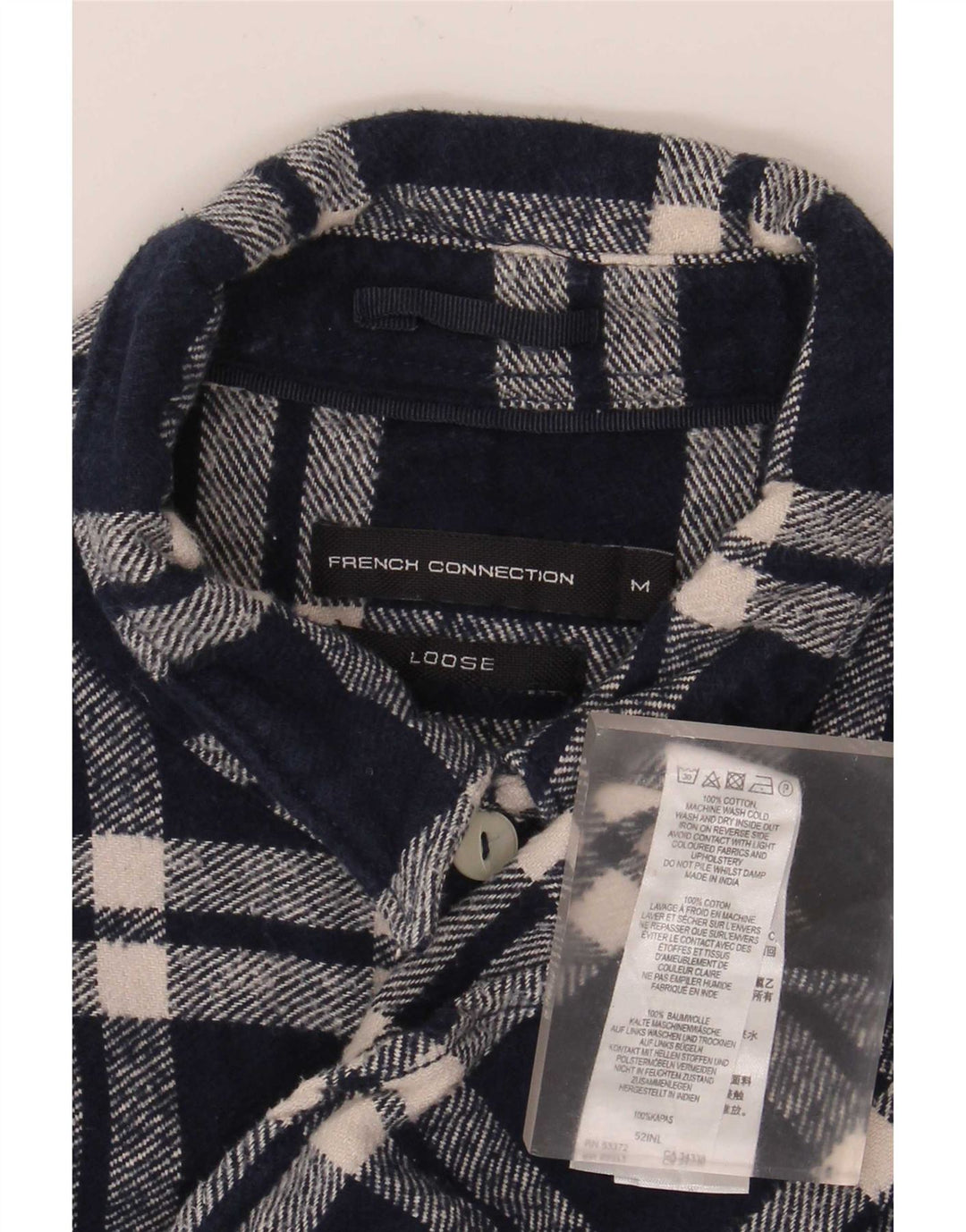 French Connection Herre Loose Fit Flannel Shirt Medium Navy Blue Check