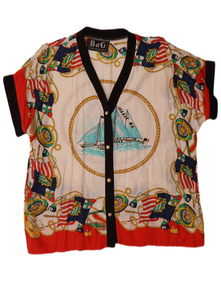 Vintage kvinders kortærmet skjortebluse UK 20 2XL Flerfarvet