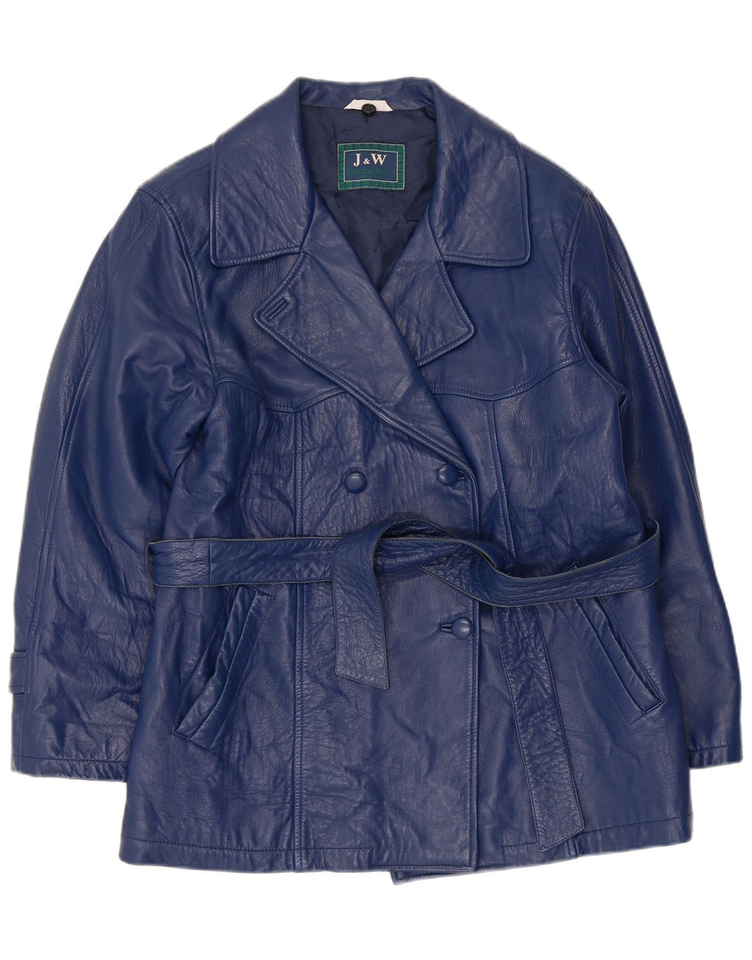 Vintage Dame Dobbeltradet Læderjakke UK 12 Medium Navy Blue