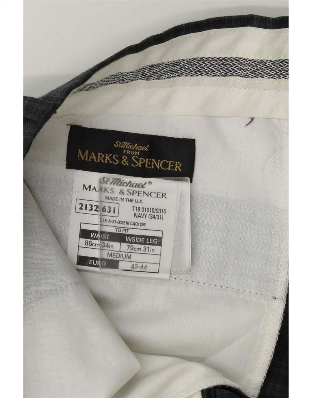 Marks & Spencer Herre Slim Suit Bukser W34 L31 Marineblå ternet uld