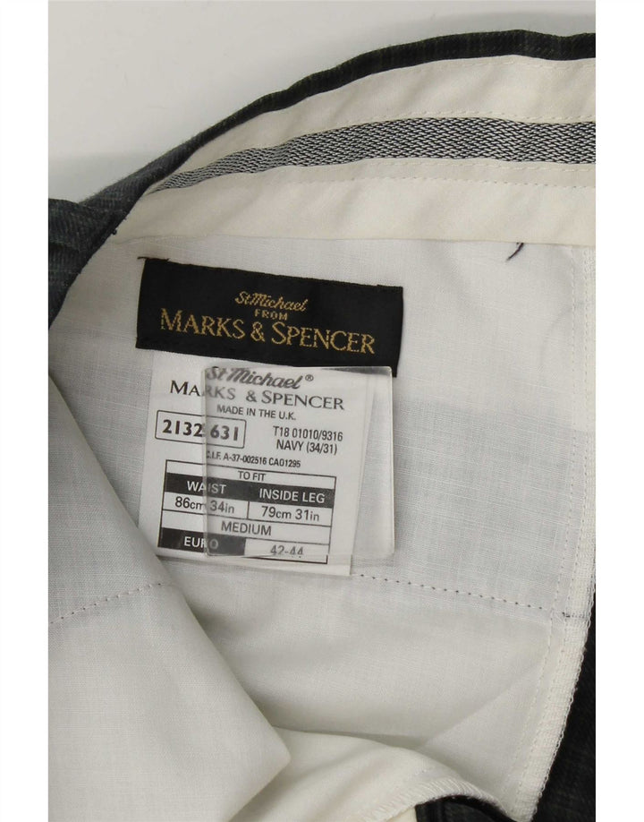 Marks & Spencer Herre Slim Suit Bukser W34 L31 Marineblå ternet uld