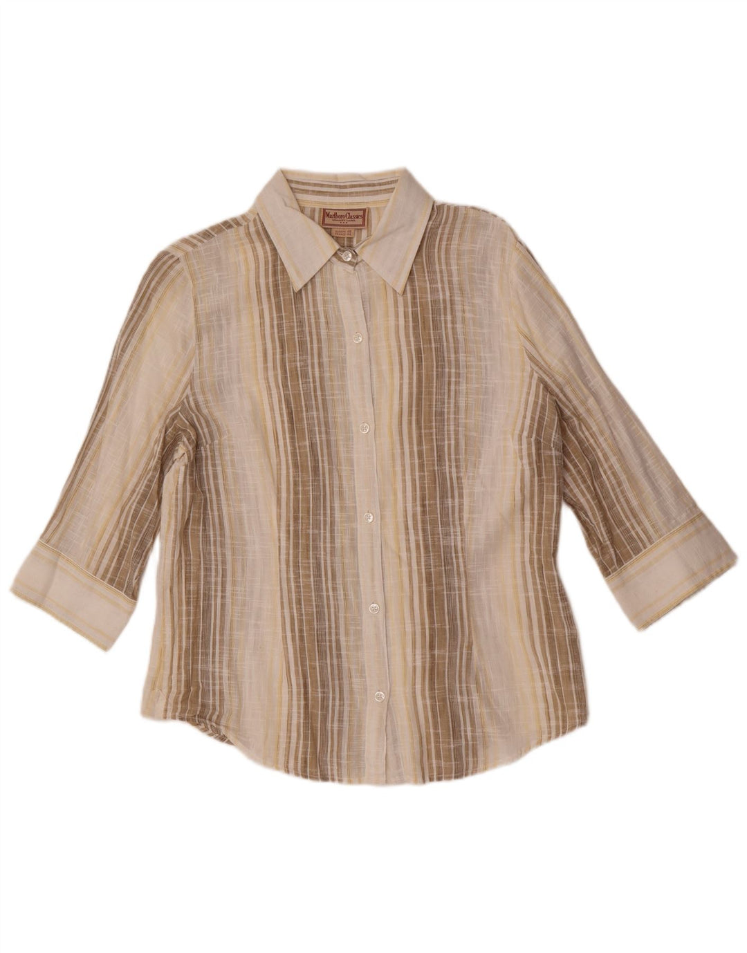 Marlboro Classics skjorte med 3/4 ærmer til kvinder EU 44 XL Beige stribet