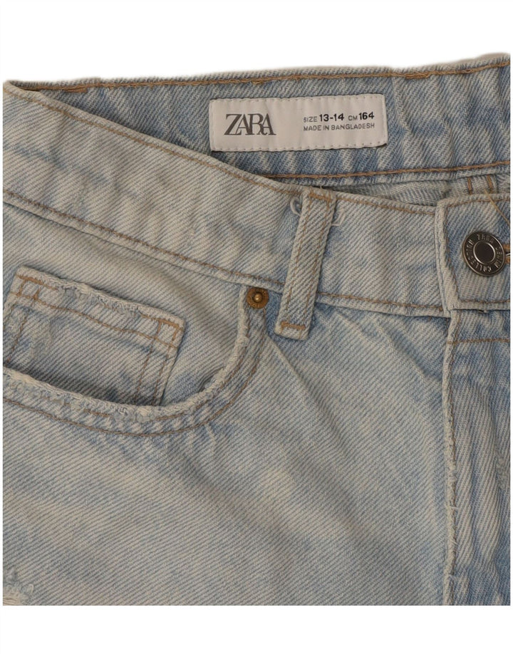 ZARA Girls Distressed Denim Shorts 13-14 Years W28 Blue Cotton