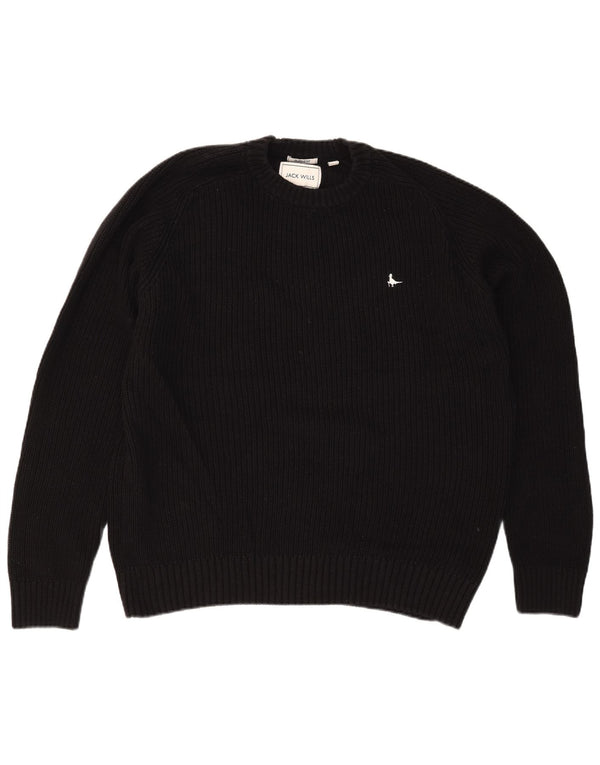 JACK WILLS Herre Classic Fit Crew Neck Jumper Sweater XL Sort Bomuld