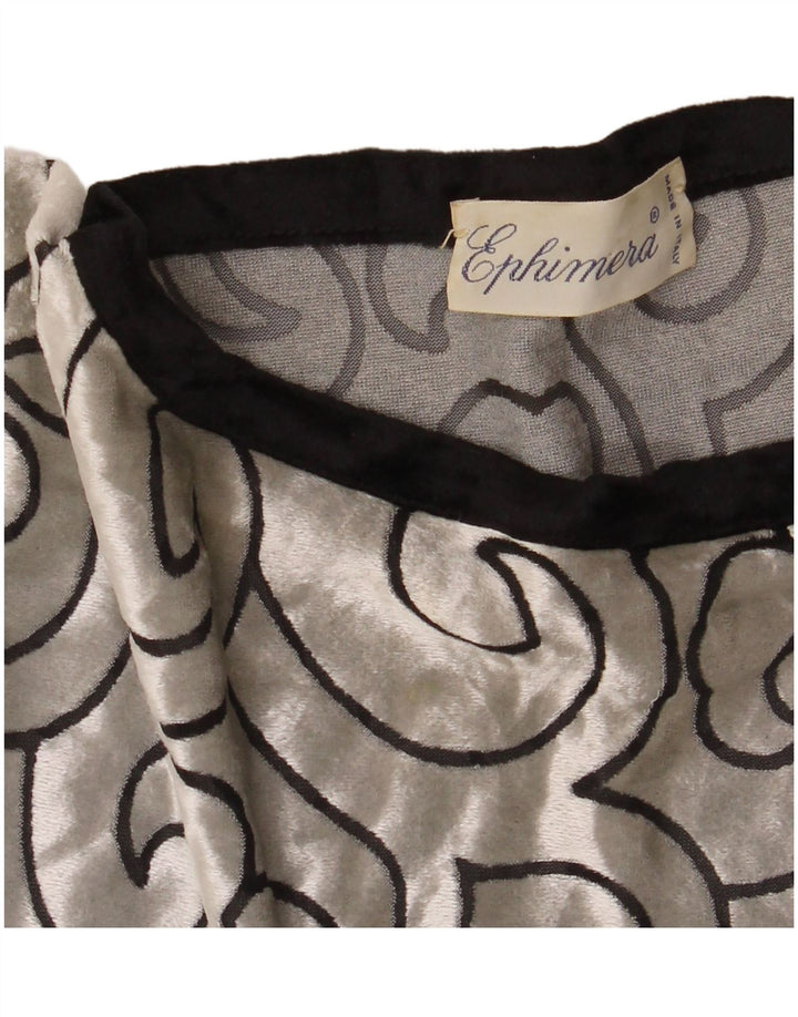 VINTAGE Dame Batwing Velvet Tunika Top UK 22 3XL Sølv Geometrisk Viscose