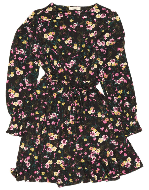 Oasis Dame Langærmet A-Line Kjole UK 18 XL Sort Floral Polyester