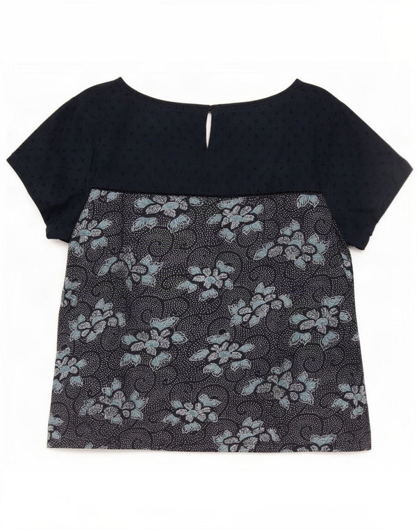 Fat Face Dame Bluse Top UK 18 XL Navy Blue Floral Cotton
