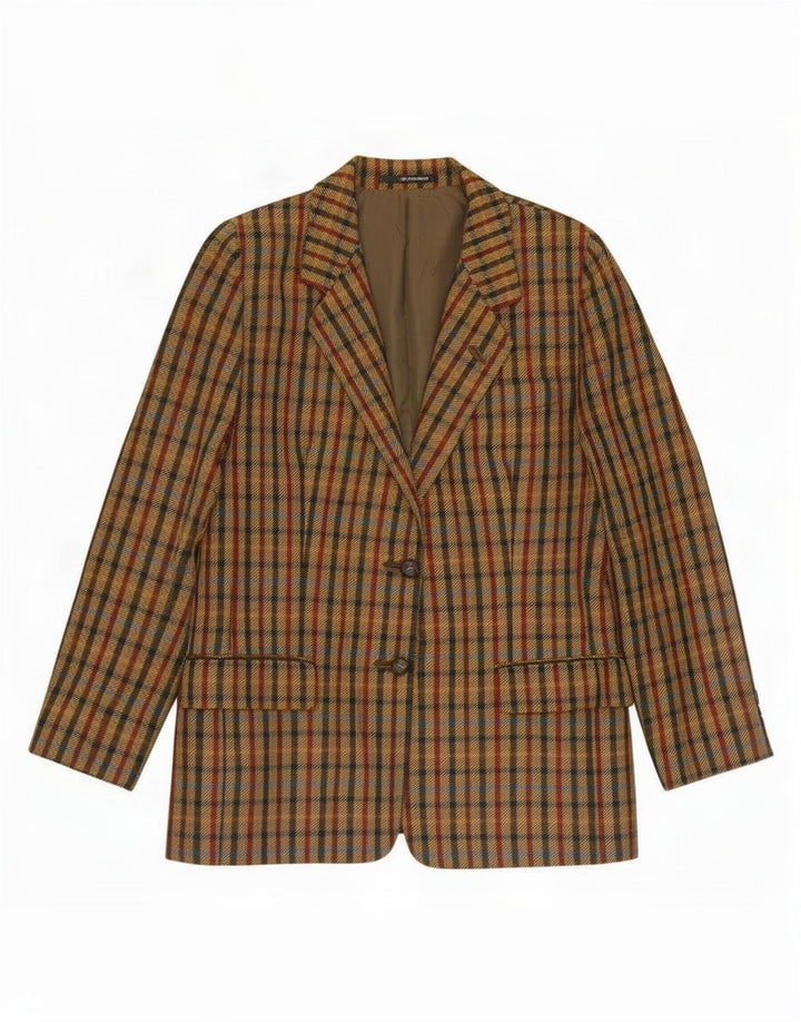 DAKS Dame 2 Button Blazer Jacket UK 16 Large Khaki Gingham Wool