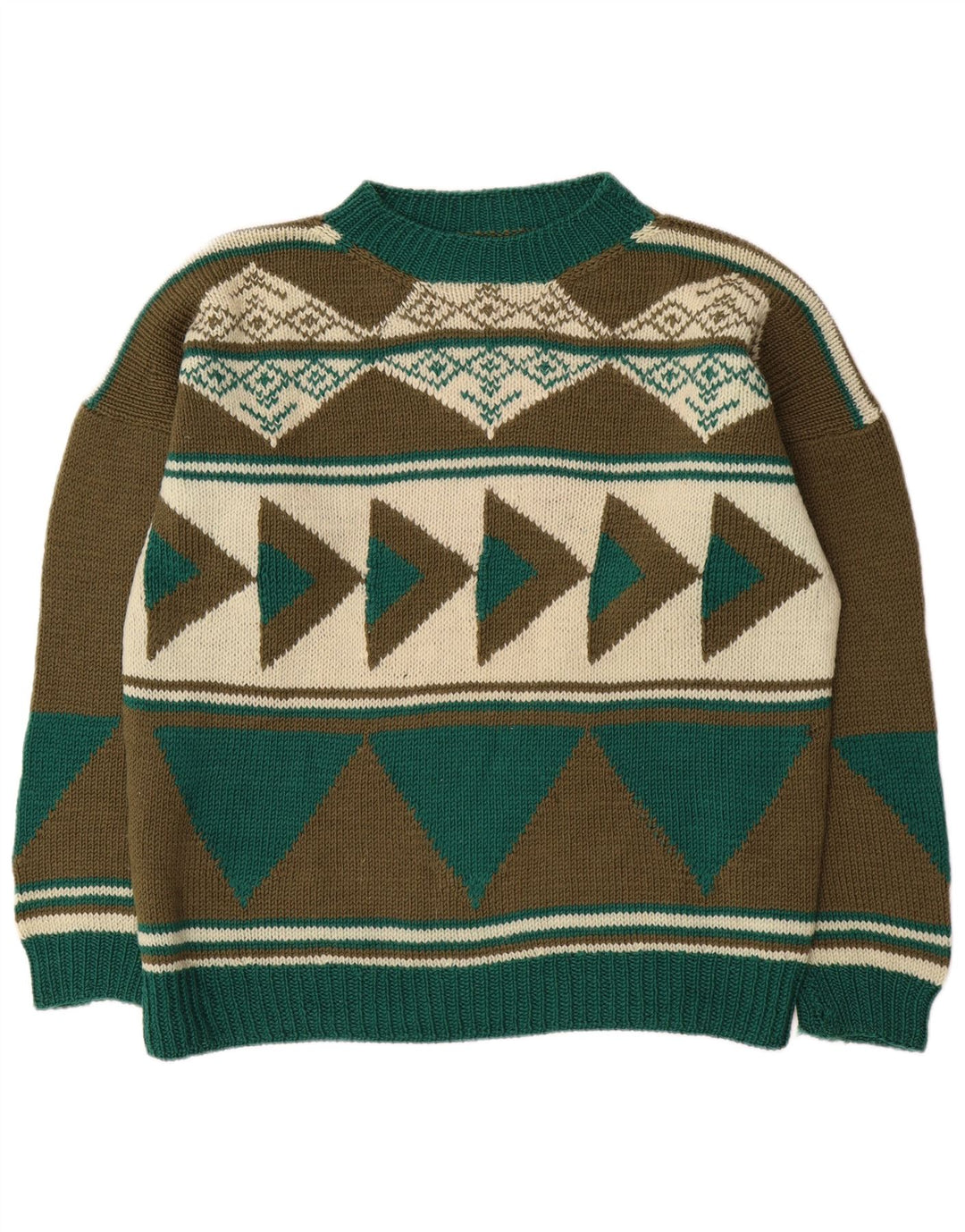 Vintage herre sweater med rund hals XL Khaki Geometrisk