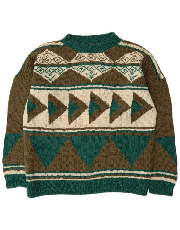 Vintage Mens Crew Neck Jumper Sweater XL Khaki Geometric